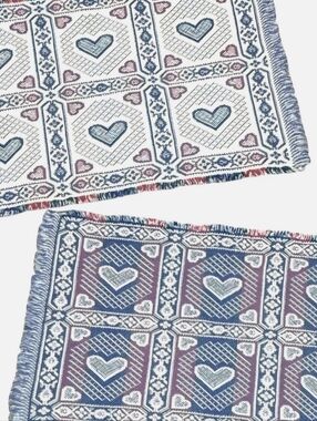 Vintage Geometric Heart Placemat Pair Blue & Pink Country Design Set of 4